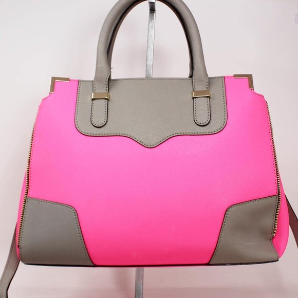 REBECCA MINKOFF #41614 Neon Pink Saffiano Leather Handbag